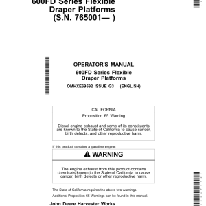 John Deere 600FD Series Flexible Draper Platforms North America (765001-775000) Operator's Manual (OMHXE69592) - Image 1