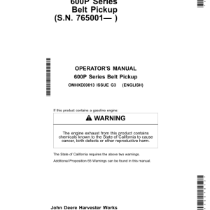 John Deere 600P Series (615P) Belt Pickup (765001-) Operator's Manual (OMHXE69813) - Image 1