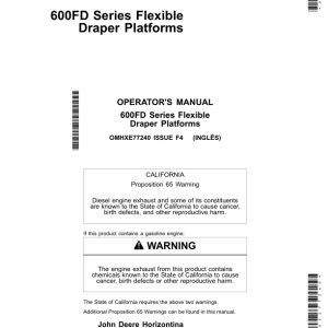 John Deere 600FD Series Flexible Draper Platforms South American Edition (000000-115099) Operator's Manual (OMHXE77240) - Image 1