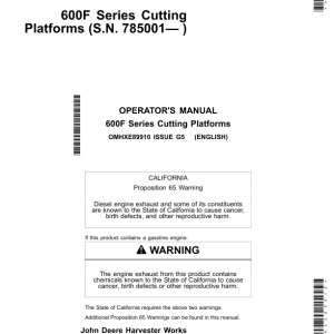 John Deere 600F Series Cutting Platform North America (785001- ) Operator's Manual (OMHXE89910) - Image 1