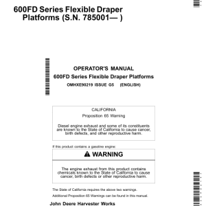 John Deere 600FD Series Flexible Draper Platforms 630FD, 635FD, 645FD, 640FD (785001-) (North American) Operator's Manual (OMHXE90219) - Image 1