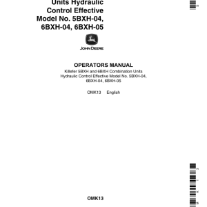 John Deere 5BXH, 6BXH Combination Units, Hydraulic Control Operator's Manual (OMK13) - Image 1
