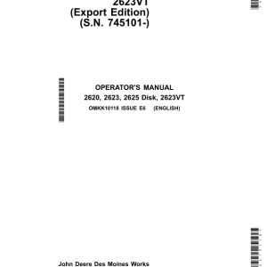 John Deere 2620, 2623, 2625, 2623VT Disks (Export Edition) Operator's Manual (OMKK10118) - Image 1