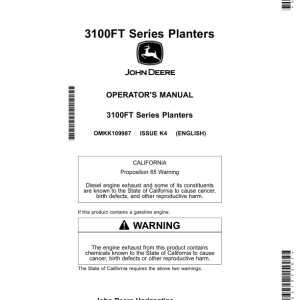 John Deere 3100FT Series Planters Operator's Manual (OMKK109987) - Image 1