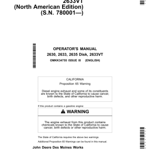 John Deere 2630, 2633, 2635, 2633VT Disks (With TruSet Tillage Info) Operator's Manual (OMKK34755) - Image 1