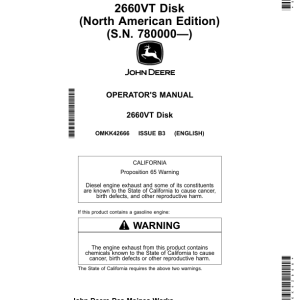 John Deere 2660VT Disk (780000-) Operator's Manual (OMKK42666) - Image 1