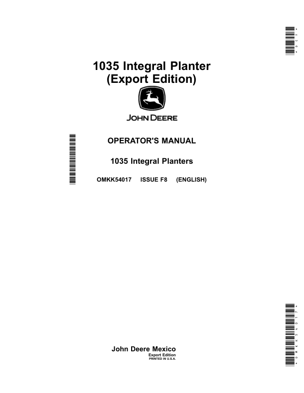John Deere 1035 Integral Planter Operator's Manual (OMKK54017)