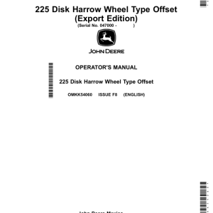 John Deere 225 Disk Harrow Wheel Type Offset Operator's Manual (OMKK54060) - Image 1