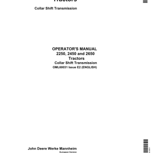 John Deere 2250, 2450 & 2650 Tractors Operator's Manual (OML60031) - Image 1