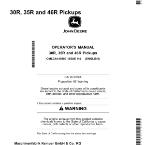 John Deere 30R, 35R, 46R Pickups Operator's Manual (OMLCA145600) - Image 1