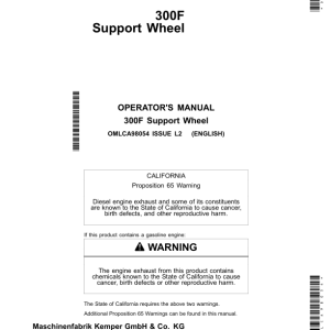 John Deere 300F Support Wheel for 696, 698, 690 & 692 Rotary Harvesting Units Operator's Manual (OMLCA98054) - Image 1