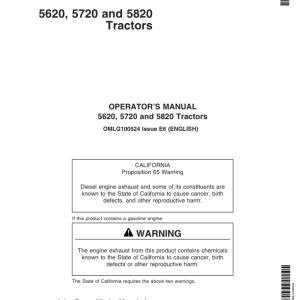John Deere 5620, 5720, 5820 Tractors Operator's Manual (OMLG100524) - Image 1