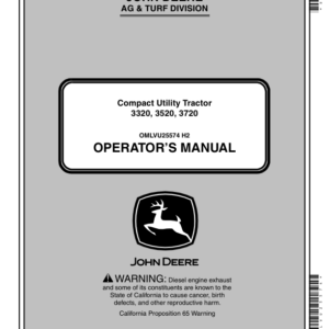 John Deere 3320, 3520 & 3720 Compact Utility Tractors Open Station Models (910001-) Cab Models (940001-) North America Operator's Manual (OMLVU25574) - Image 1