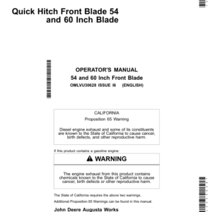 John Deere 54 & 60 Inch Quick Hitch Front Blades Operator's Manual (OMLVU30628) - Image 1