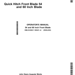 John Deere 54 & 60 Inch Quick Hitch Front Blade Operator's Manual (OMLVU30631) - Image 1