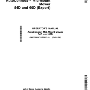 John Deere 54D, 60D AutoConnect Mid-Mount Mower (M010001-) for 2025R Compact Utility Tractors (MY2017-) Operator's Manual (OMLVU30972) - Image 1