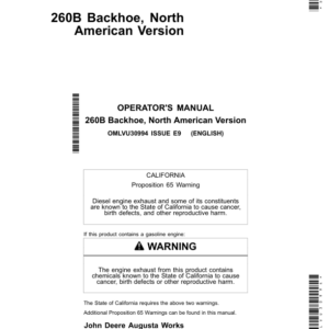 John Deere 260B Backhoe Operator's Manual (OMLVU30994) - Image 1