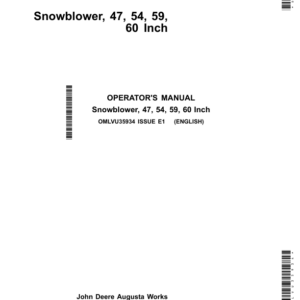 John Deere 47, 54, 59, 60 Inch Snowblower (Export) Operator's Manual (OMLVU35934) - Image 1