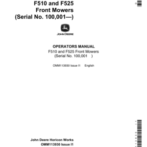 John Deere F510, F525 Front Mower (100001-) Operator's Manual (OMM113930) - Image 1