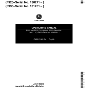 John Deere F925 (130271-), F935 (131201-) Front Mower Operator's Manual (OMM121351) - Image 1