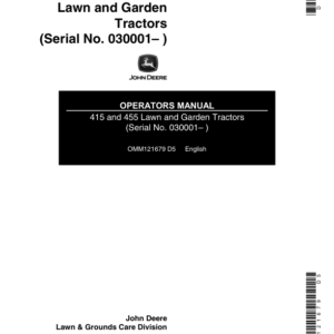 John Deere 415, 455 Lawn & Garden Tractors (030001-) Operator's Manual (OMM121679) - Image 1