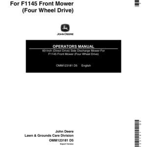 John Deere 60-Inch Direct-Drive Side-Discharge Mower for F1145 Front Mowers (4WD) Export Edition Operator's Manual (OMM123181) - Image 1