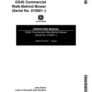 John Deere GS45 Walk-Behind Commercial Rotary Mower Operator's Manual (OMM127343) - Image 1