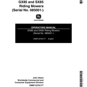 John Deere GX85 & SX85 Riding Mowers Operator's Manual (OMM133763) - Image 1