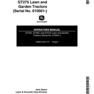 John Deere GT242, GT262, GT275 Lawn & Garden Tractors (010001-) Operator's Manual (OMM134307) - Image 1