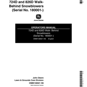 John Deere 724D, 826D Walk-Behind Snowblower (180001-) Operator's Manual (OMM136921) - Image 1