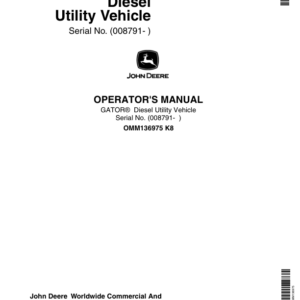 John Deere 6x4 Gator Utility Vehicle North America (008791-008806) Operator's Manual (OMM136975) - Image 1