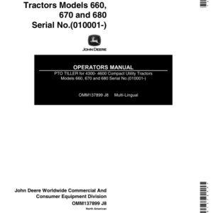 John Deere 660, 670 & 680 PTO Tiller for 4300-4600 Compact Utility Tractors Operator's Manual (OMM137899) - Image 1