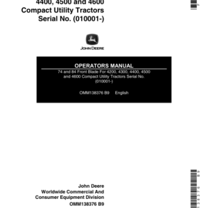 John Deere 74-, 84-In. Front Blade (010001-) for 4200-4600 CUT Operator's Manual (OMM138376) - Image 1