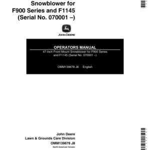 John Deere 47-In. Front Mount Snowblower for F900 Series, F1145 (070001-) Operator's Manual (OMM139678) - Image 1