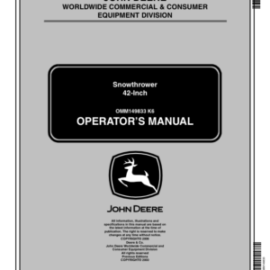 John Deere 42-In Snowthrower (with Foot-Lift) for LX & GT GX255 Lawn & Garden Tractors(010001-) Operator's Manual (OMM149833) - Image 1