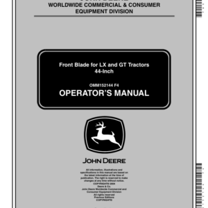 John Deere Front Blade 44-Inch for LX/GT Tractors w/footlift Operator's Manual (OMM152144) - Image 1