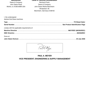 John Deere TH Gator Utility Vehicle (Diesel) Export Edition (001001-050000) Operator's Manual (OMM155603) - Image 4