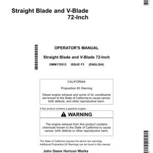 John Deere 72 Inch Front Straight Blade, V-Blade (010001-) Operator's Manual (OMM170512) - Image 1