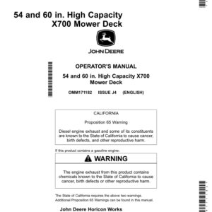 John Deere 54 & 60 In. High Capacity Mower Deck for X700 Series X710, X730, X734, X738 ,X739, Operator's Manual (OMM171182) - Image 1