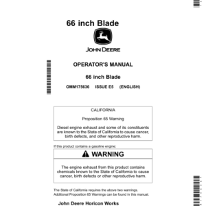 John Deere 66 Inch Blade for Gator Utility Vehicles North America (030001- ) Operator's Manual (OMM175636) - Image 1