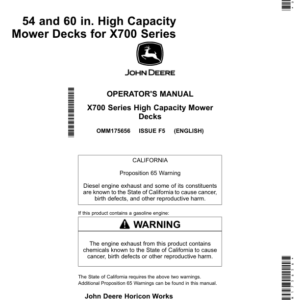 John Deere 54 & 60 In. High Capacity Mower Deckfor X700 Series Tractors North America (040001-) Operator's Manual (OMM175656) - Image 1