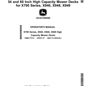 John Deere 54, 60 Inch High Capacity Mower Decks for X700 Series, X940, X948, X949 (Export Edition)(s,n. 040001-) Operator's Manual (OMM177814) - Image 1