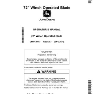John Deere 72 Inch Winch Operated Blade Operator's Manual (OMM178087) - Image 1