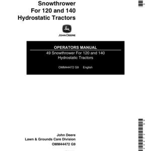 John Deere 49 Snow Thrower for 120, 140 Hydrostatic Tractors Operator's Manual (OMM44472) - Image 1