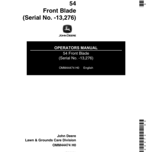 John Deere 54 Front Blade for 120, 140 Lawn & Garden Tractors (-013276) Operator's Manual (OMM44474) - Image 1