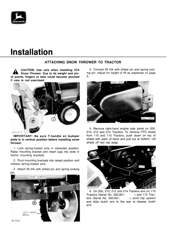 John Deere 37A Snow Thrower (127001-370000) Operator's Manual (OMM48954)