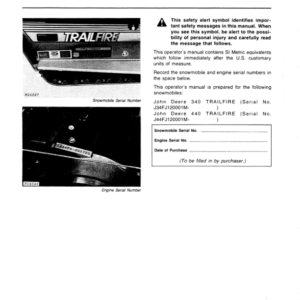 John Deere 340 & 440 Trailfire Snowmobiles (120001-155000) Operator's Manual (OMM68491) - Image 2