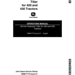 John Deere 30-Inch Hydraulic Tiller for 420, 430 Tractors Operator's Manual (OMM71775) - Image 1