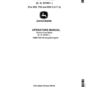 John Deere 54 Inch Front Blade (537001-610000) Operator's Manual (OMM71854) - Image 1