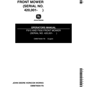 John Deere F910, F930 Front Mowers Operator's Manual (OMM79594) - Image 1